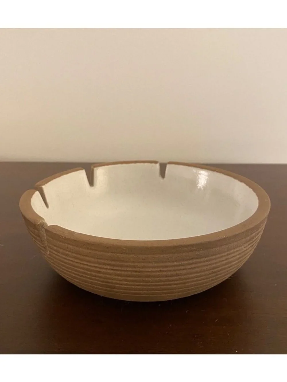 Vtg MCM Heath Pottery Ashtray 4-Slot Beige Brown Design #125
